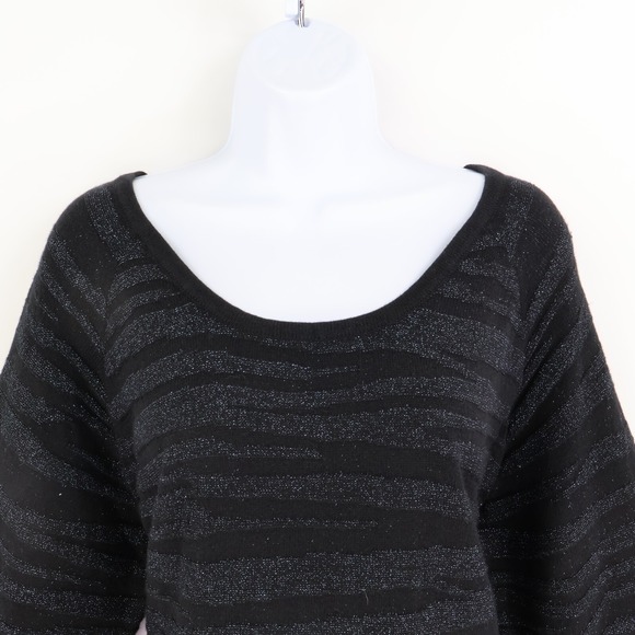 Worthington Lightweight Sweater Women XL Black Sparkling Zebra Stripe 3/4 Sleeve - Picture 4 of 8